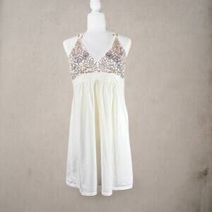 VTG '99 Victoria's Secret Bra Top Halter Dress Y2K Sequin Flowy Babydoll Cream M